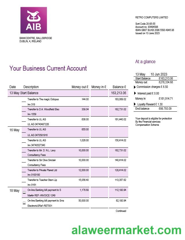 Allied Irish Banks (AIB) enterprise statement Word and PDF template